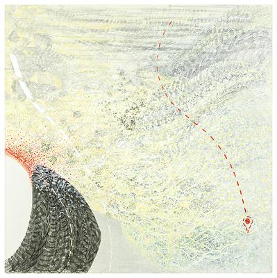 刺眼的左轉    90×90cm  墨.蠟筆.壓克力   2015