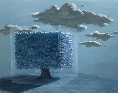 林峻賢，《方形樹系列—望自由》，2020，油彩、畫布，72.5x91公分