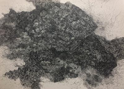 〈無題〉，2017，水性墨、墨、馬糞紙，79 cm × 109 cm.