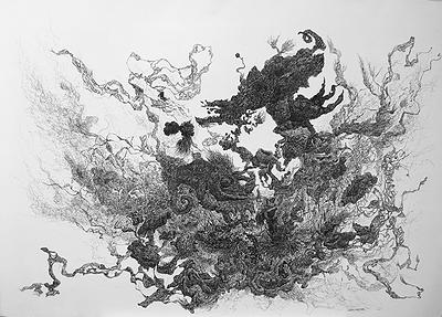 〈線性實驗之一〉，2017，水性墨、銅版紙，75 cm × 105 cm.