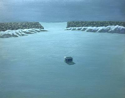 林峻賢，《方形樹系列—孤立於群》，2020，油彩、畫布，72.5x91公分