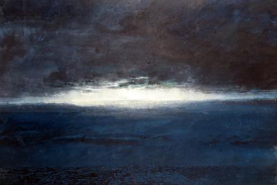 〈海與光的邊際〉2018 墨、水干顏料、宣紙 48 x 33cm