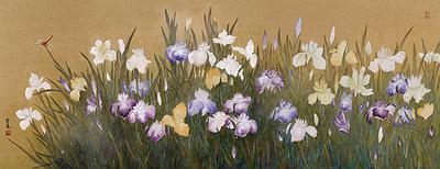 作品十九、〈天雅芳草〉鳶尾五屏90X250