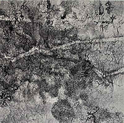 〈2020-2〉，2020，墨、水性墨、畫布，100 cm × 100 cm.