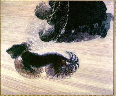 巴拉．薄丘尼，＜被拴住的狗的動態＞，1912，90 x 110(cm)，油彩、畫布。