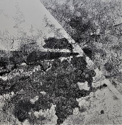 〈2020-1〉，2020，墨、水性墨、畫布，100 cm × 100 cm.