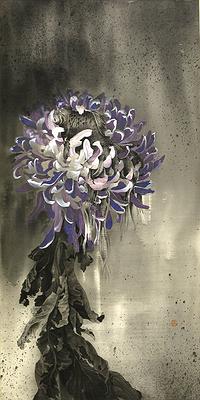 2012，《擁》，水墨、膠彩，37.5X72.5cm