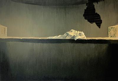 林峻賢，《心理空間系列—空間五·抉擇》，2019，油彩、粉蠟筆、畫布，89x130公分