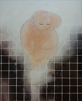 〈沐雨〉，2015，162x130cm，壓克力彩、畫布。