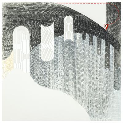 上下左右停（三）   90×90cm  墨.蠟筆.壓克力   2015