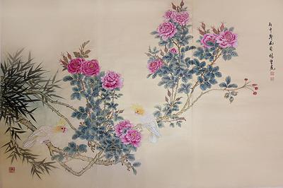 作品二、〈呼伴〉鸚鵡與玫瑰100X141