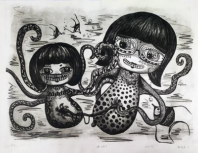 2-0姊妹I 石版 畫心48X35cm