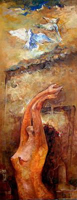 沈哲哉的繪畫思維與作品特色之研究-白鴿116.5公分45.5公分