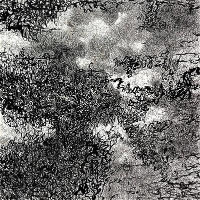 〈2021-2〉，2021，墨、水性墨、碳酸鈣混合物、畫布，55 cm × 55 cm.