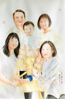 生命的樂章－邱雪玉水墨創作之研究-2.〈三代同堂〉