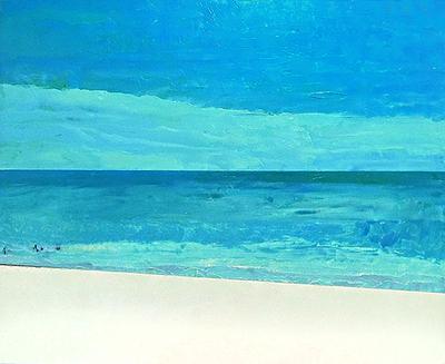 浮動景緻－變形風景之空間部署 17〈藍色1號〉，2014，53×65(cm)，油彩、畫布