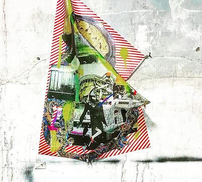 〈奮身跳躍的西裝男〉影像印製於銀雕布料上的封面圖