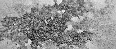 〈無題〉，2019，水性墨、墨、碳酸鈣混合物、畫布，80 cm × 109 cm.