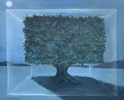 林峻賢，《方形樹系列—置空》，2020，油彩、畫布，72.5x91公分