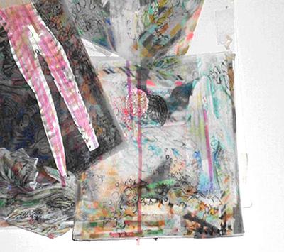 〈轉世．昇華〉(右下細節)，2014年，紙、油性簽字筆、紙膠帶，29.7×21×21cm。