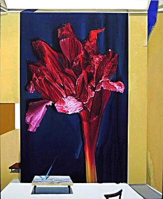 浮動景緻－變形風景之空間部署 9〈紅花〉，2015，65×53(cm)，油彩、畫布