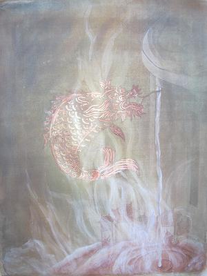 鯉魚躍龍門II-魚仔湯 45X35cm 2014