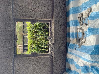 多線創作的首拍：陳昱廷創作研究 38 陳昱廷，〈這裡原本有個框〉，水泥、石子、藍白帆布，依場地而定，2021。1