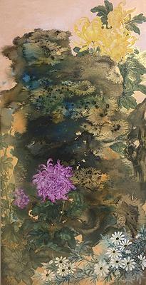 作品三、〈摯友〉菊花與石頭97X50