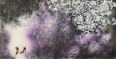_莊壹竹-踏過櫻花第幾穚90×180cm2020紙本