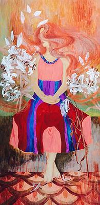 2014，〈交織的〉，膠彩，90 x180 cm
