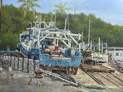 Deep Love for Fishing Port :The Creation of Chang Huai Jung’s  Oil Painting's Cover