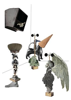 〈不著邊際的語言-01〉空間示意圖，2021，紙板、木板、木條、數位拼貼，依場地而定