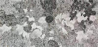 〈無題〉，2019，墨、水性墨、宣紙，69 cm × 140 cm.