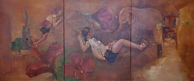 沈哲哉的繪畫思維與作品特色之研究-兒時記憶91.5公分217.5公分