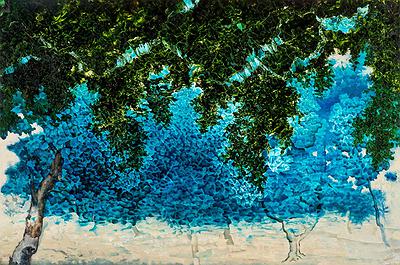 浮動景緻－變形風景之空間部署 14〈結晶風景〉， 2017，97×145.5(cm)，油彩、畫布