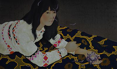 2014，《飄落的》，膠彩，49x84cm