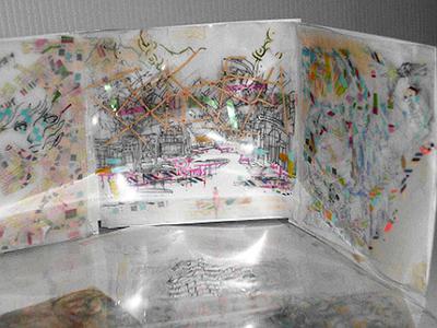 〈轉世．昇華〉(立版右上細節)，2014年，紙、油性簽字筆、紙膠帶，29.7×21×21cm。