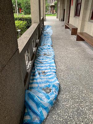 多線創作的首拍：陳昱廷創作研究 40 陳昱廷，〈這裡原本有個框〉，水泥、石子、藍白帆布，依場地而定，2021。3