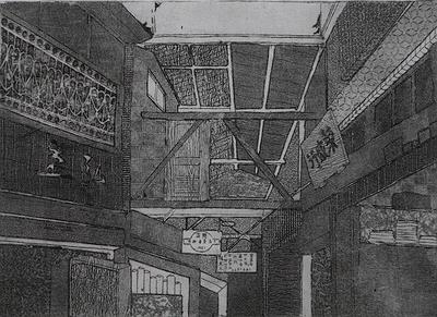 當時代正在經歷建築 54x39.5cm2020凹版棉布
