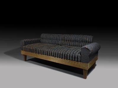 傳統建築元素運用於現代陶藝創作之研究-no2-1沙發2016 尺寸：132x50x65cm 陶 木材