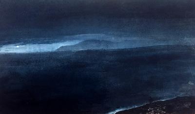 〈塵淪〉2018 墨、水干顏料、宣紙 60 x 38cm