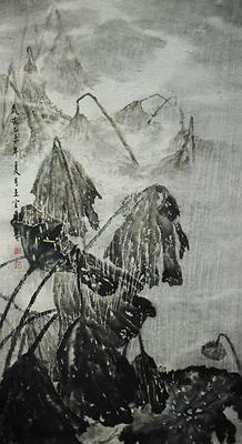 作品七＜雨落殘荷蛙蛙叫＞