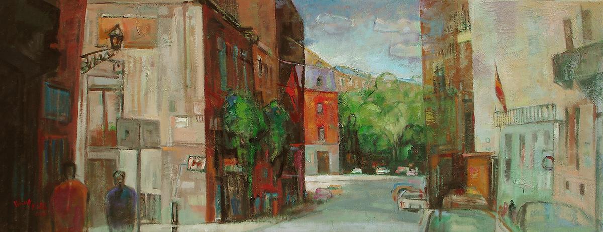 沈哲哉的繪畫思維與作品特色之研究-馬德里街景45.5cm116.5cm(25號變形)的封面圖