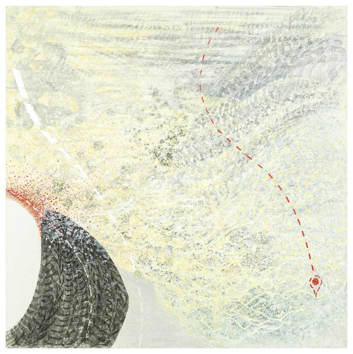 刺眼的左轉    90×90cm  墨.蠟筆.壓克力   2015的封面圖