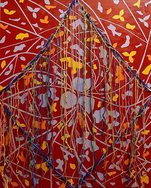 吳淑幸，《繩線引力》系列之七，萬花筒，複合媒材，壓克力彩畫布，毛線，紗線等，116.5 x 91.5 cm，2021，吳淑幸攝影的封面圖