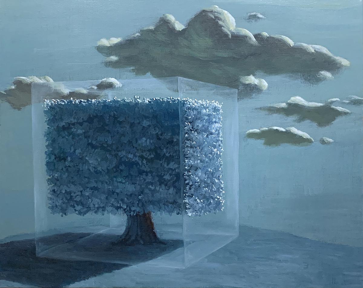 林峻賢，《方形樹系列—望自由》，2020，油彩、畫布，72.5x91公分的封面圖