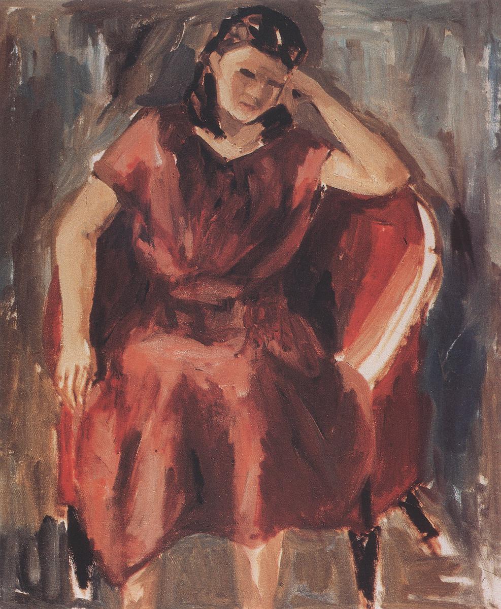 122 劉啟祥，〈紅衣女郎〉，1980，媒材、尺寸不詳。《台灣美術全集》的封面圖