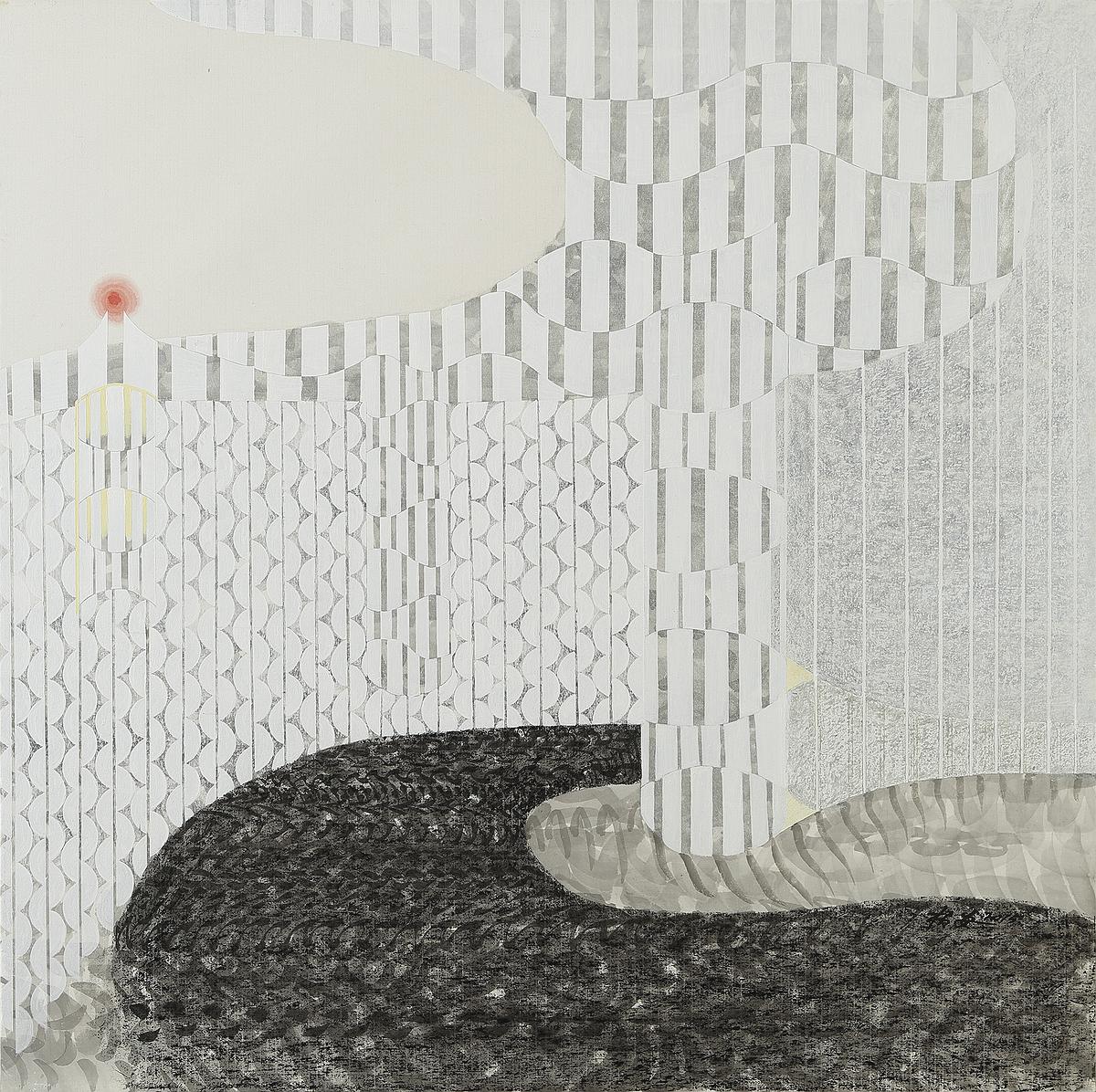 上下左右停（四）   68×68cm  墨.蠟筆.壓克力   2015的封面圖