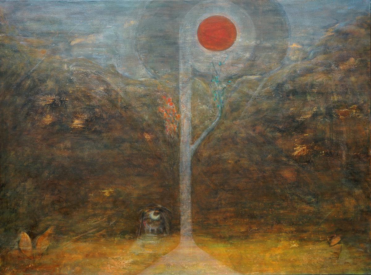 〈天上.人間〉.2021年.壓克力顏料．蠟筆．畫布.97x130cm.的封面圖