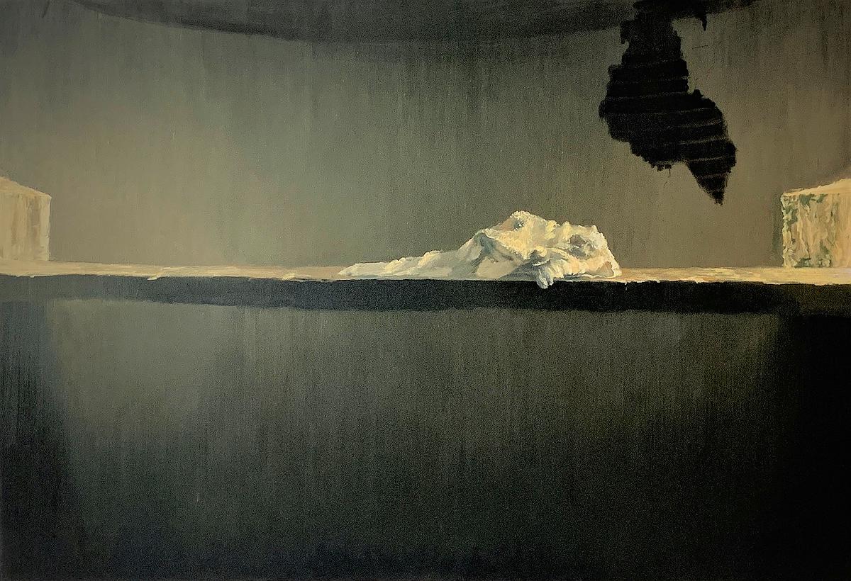 林峻賢，《心理空間系列—空間五·抉擇》，2019，油彩、粉蠟筆、畫布，89x130公分的封面圖